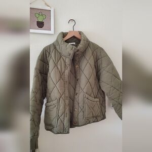 Khaki Quilted Bomber Jacket